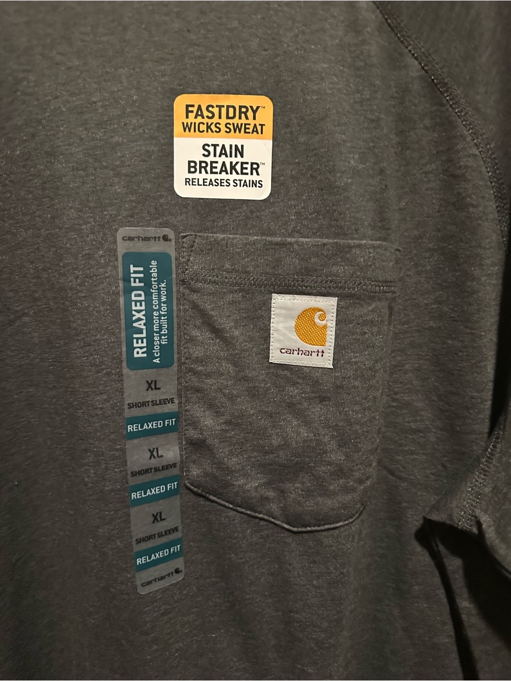 Carhartt Charcoal Pocket Tee with Yellow Logo Accents - Picture 2 of 5